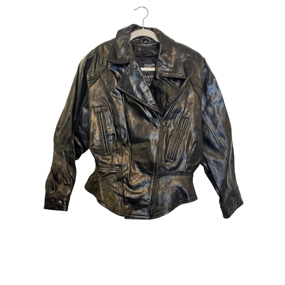 Vintage 1990s Wilsons Leather Jacket Women’s M Black Thinsulate Thermal Insulati